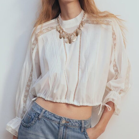 H&M Tops - NWT H&M Lace-Inset Cotton Blouse